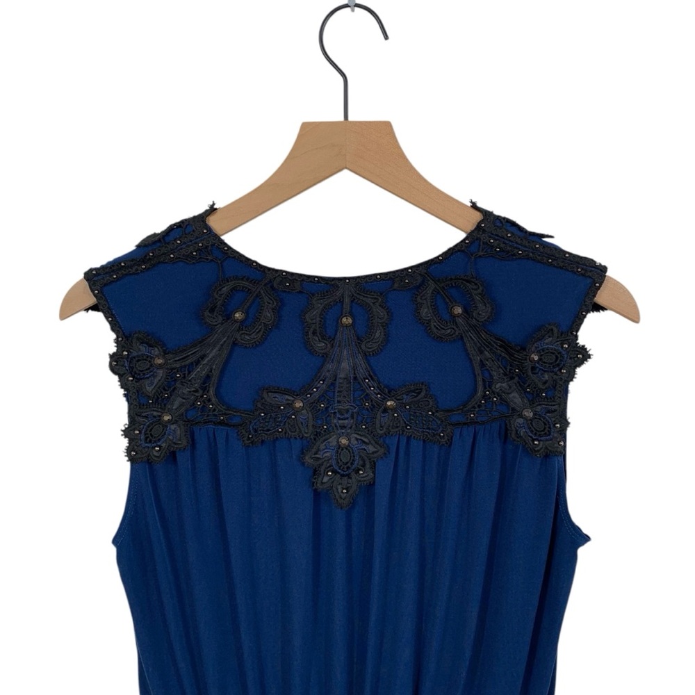 Laundry Cobalt Blue with Black Lace Faux Wrap Midi Dress - Picture 6 of 7
